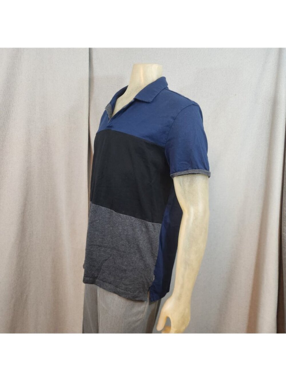 Calvin Klein Blue Black Gray Short Slv Collar Cotton Polo Shirt XL XLARGE Liquid - Picture 5 of 7